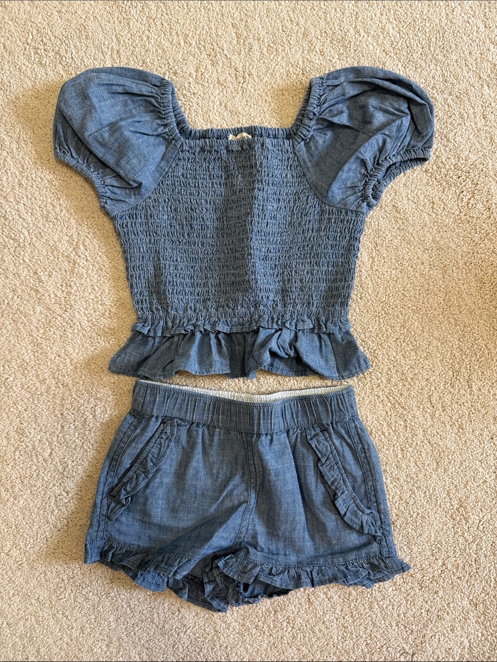 J. Crew Crew Cuts Smocked Puff Sleeve Top & Ruffle Shorts Set
